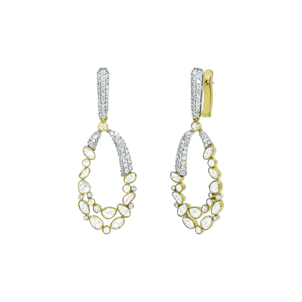 Hallowed Teardrop Polki Earrings with Full-Cut Diamonds